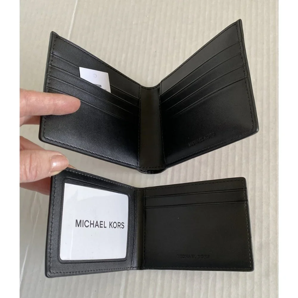 New Michael Kors Harrison Men's Billfold wallet with Passcase Leather Luggage